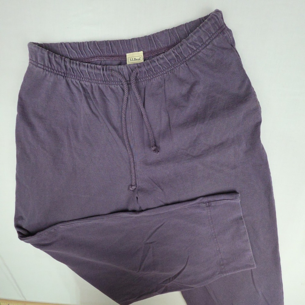 LL Bean Cotton Knit Crop Pants Women Medium Petite Purple Drawstring 100% Cotton